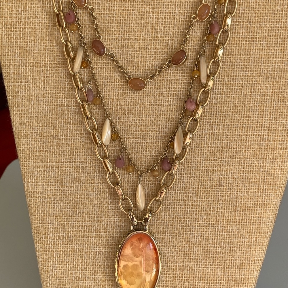 Monet Vintage Elegant Gold and Orange Layered Necklace with Book Chain